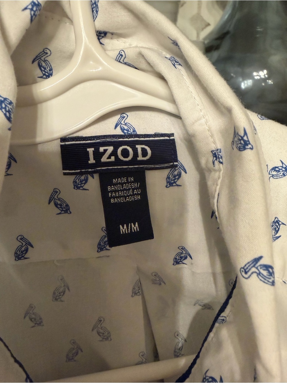 Izod White Short-Sleeve Button-Down Shirt with Blue Pelican Print